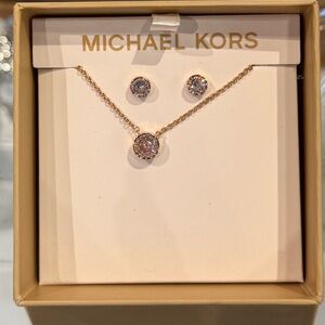 Michael Kors Rose Gold Necklace and Earrings Jewelry Set